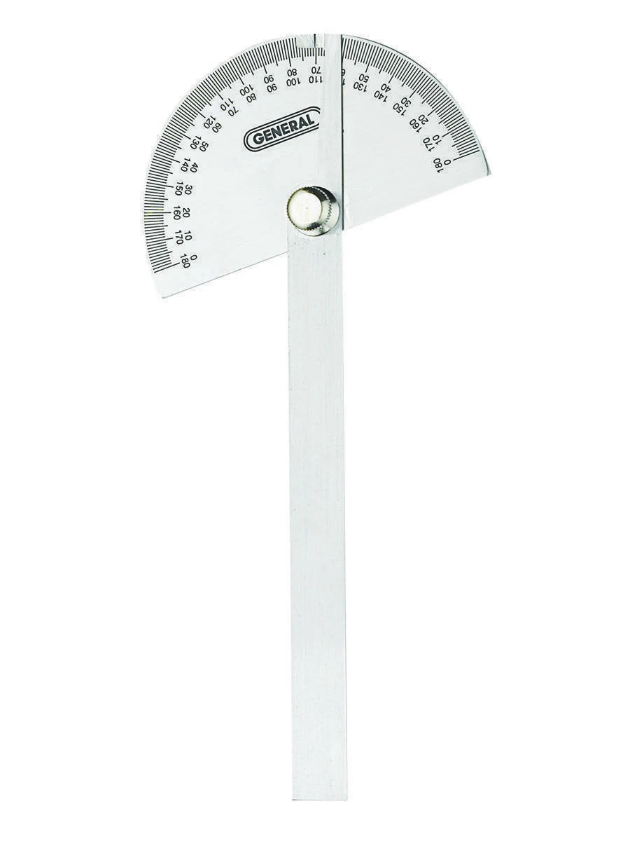 18 Round Head Stainless Steel Angle Protractor, 0 to 180 Degrees, 6-Inch Arm